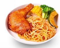 Fried chicken legs vegetable noodles
