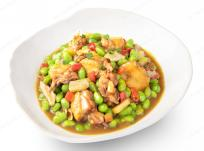 Raw chicken with edamame